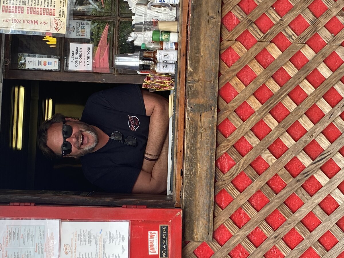 Sven Vorkauf laughing at the Bratz Y'all order window